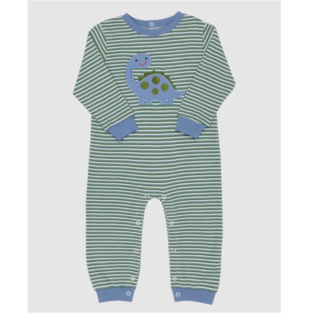 Grace & James Kids Blue Brooks Dinosaur Striped Romper Size 6M